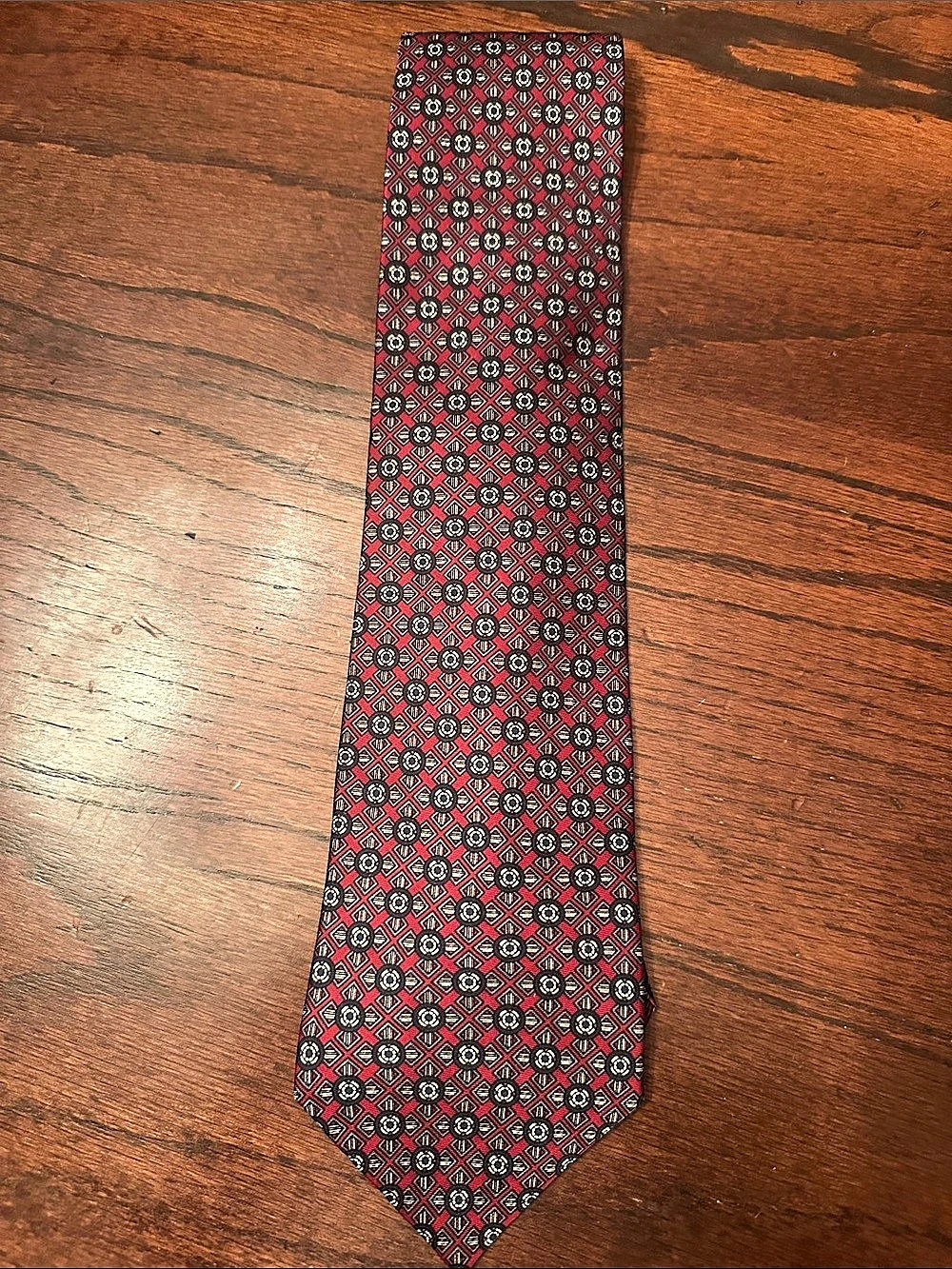 Christian Dior Men's Silk Geometric Tie in Red & Black Like New